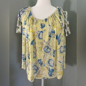 Free People Baja Babe Knit Top, Pastel Floral Print, Oversized, Draped, Medium